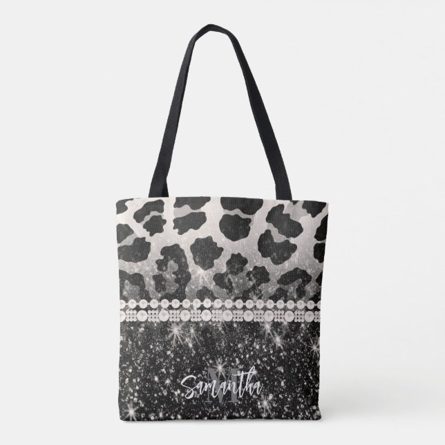 Bolso De Tela Impresión de leopardo de Purpurina plateado (Reverso)