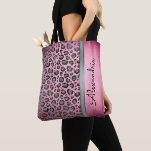 Bolso De Tela Impresión de leopardo Purpurinoso en rosa brillan