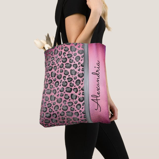 Bolso De Tela Impresión de leopardo Purpurinoso en rosa brillant (Detalle)