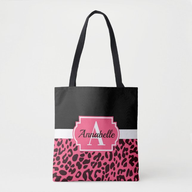 Bolso De Tela Impresión de leopardo rosa (Anverso)