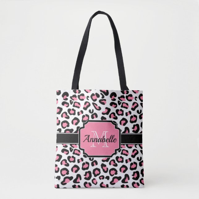 Bolso De Tela Impresión de leopardo rosa (Anverso)