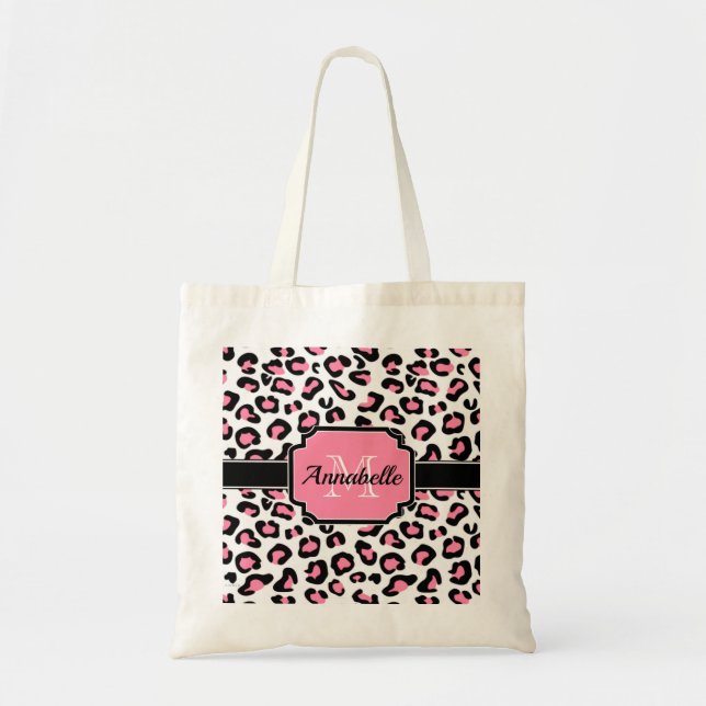 Bolso De Tela Impresión de leopardo rosa (Frente)