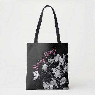 Bolso De Tela Impresión de magnolia en blanco y negro