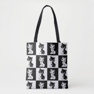 Bolso De Tela Impresión de monograma de gato blanco negro