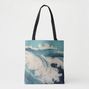 Bolso De Tela Impresión de océanos de olas azules japonesas anti