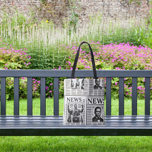 Bolso De Tela Impresión de periódico negro y blanco de Juneteent
