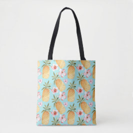 Bolso De Tela Impresión de piña retro tropical sobre turquesa