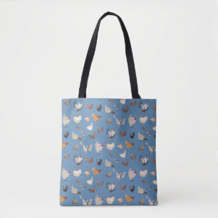 Bolso De Tela Impresión de pollos color agua en azul denim