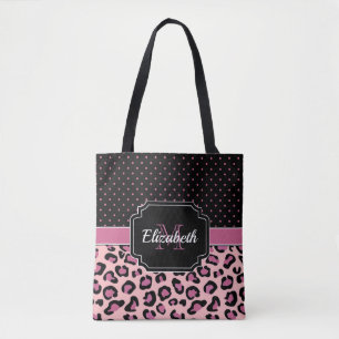 Bolso De Tela Impresión de puntos y leopardo