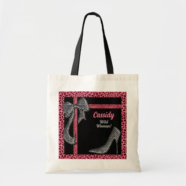 Bolso De Tela Impresión de queso rosa con nombre en negro (Frente)