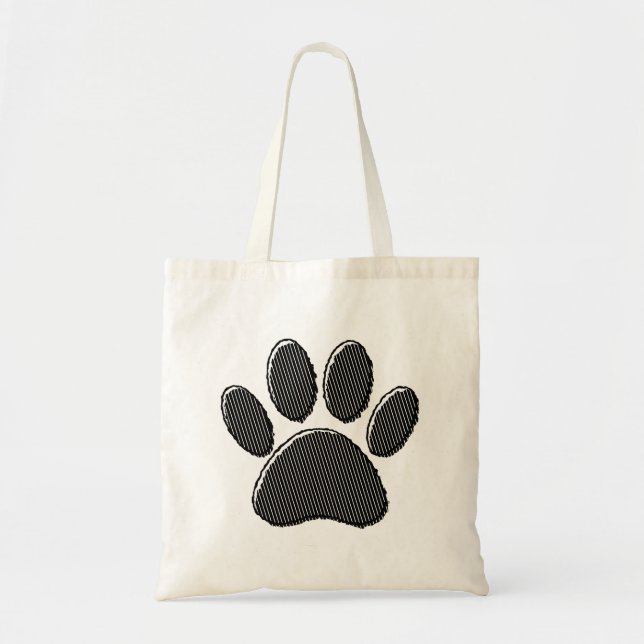 Bolso De Tela Impresión de tracción de cachorro rayada en blanco (Frente)