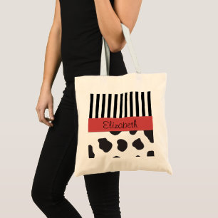 Bolso De Tela Impresión de vaca, franjas, negro y blanco, su nom