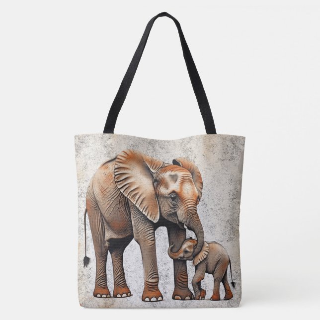 Bolso De Tela Impresión digital de elefante de bebé y madre Ador (Reverso)