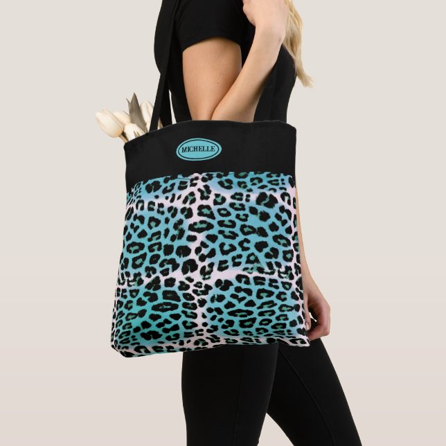 Bolso De Tela Impresión estilizada de animales de leopardo azul  (Detalle)