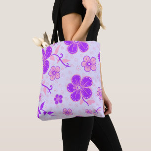 Bolso De Tela Impresión floral de bonito morado y rosa en lavand
