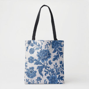 Bolso De Tela Impresión floral de inspiración victoriana azul y 