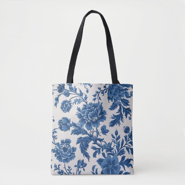 Bolso De Tela Impresión floral de inspiración victoriana azul y  (Anverso)