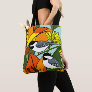 Bolso De Tela Impresión floral naranja y pollos