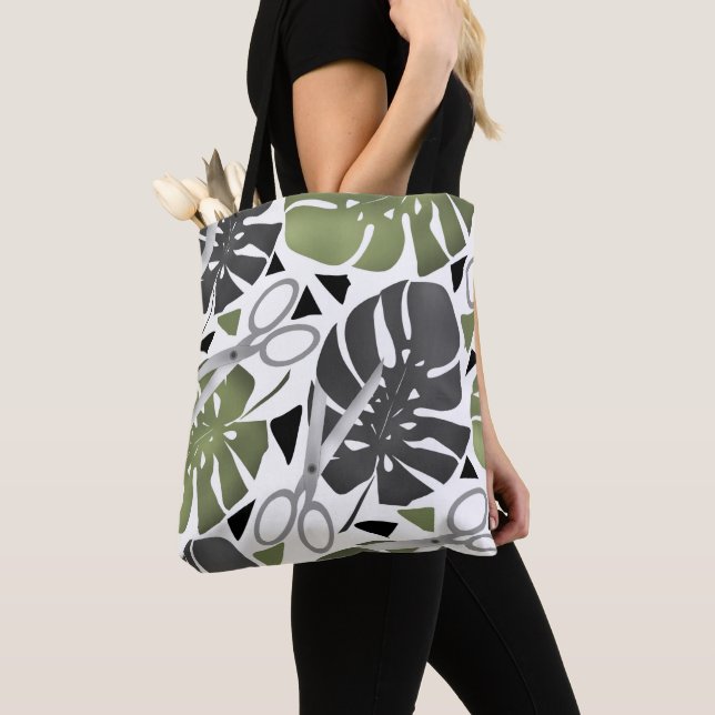 Bolso De Tela Impresión tropical de monstera hojas tijeras jungl (Detalle)