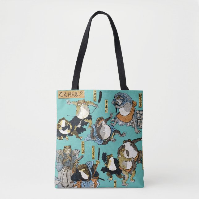 Bolso De Tela Impresión Ukiyo-e - Ranas como actores kabuki japo (Anverso)