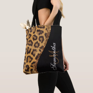 Bolso De Tela Impresión y Purpurina de leopardo de la piel