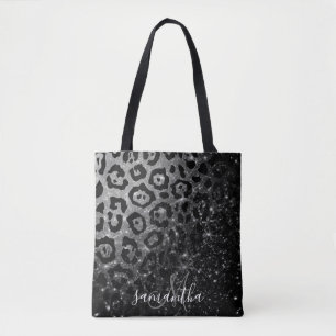 Bolso De Tela Impresión y Purpurina de leopardo negro