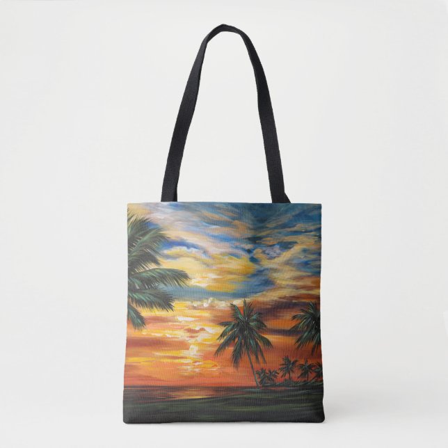 Bolso De Tela Impresionante atardecer tropical (Anverso)