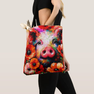 Bolso De Tela Impresionante cerdo en flores de amapola roja