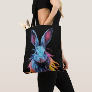Bolso De Tela Impresionante conejo azul en llamas