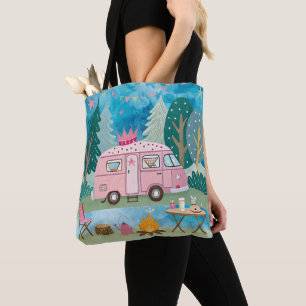 Bolso De Tela Impresionante escena de Van Camping de Camper Rosa