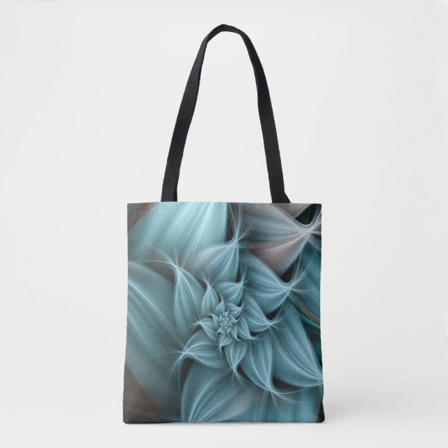 Bolso De Tela Impresionante Flor Fractal Turquesa  (Anverso)