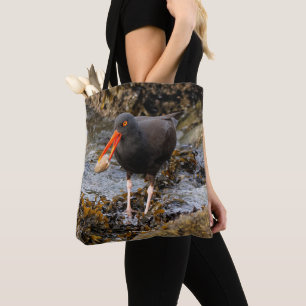Bolso De Tela Impresionante Oystercatcher negro con almeja