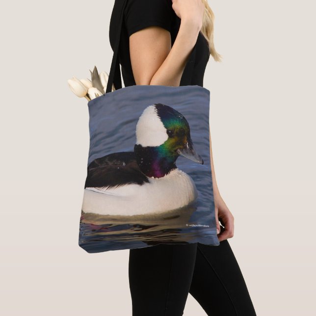 Bolso De Tela Impresionante Pato Bufflehead Nade Por (Detalle)