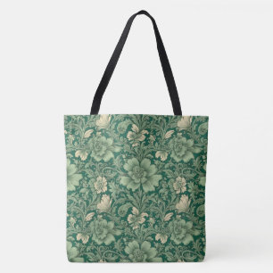 Bolso De Tela Impresionante patrón de floración verde vintage