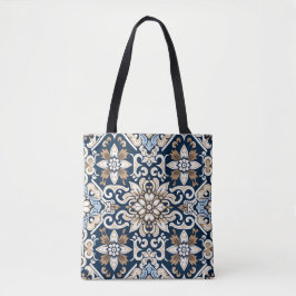 Bolso De Tela Impresionante patrón floral azul y marrón de batik