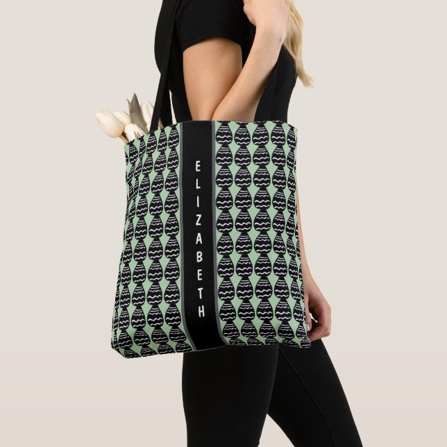 Bolso De Tela Impresionante patrón moderno verde y negro (Detalle)