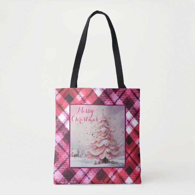 Bolso De Tela Impresionante y caprichoso árbol de Navidad rosa (Anverso)