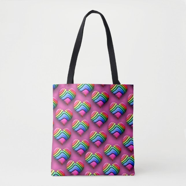 Bolso De Tela Impresionantes corazones Neon Rainbow (Anverso)