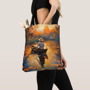 Bolso De Tela Impresionismo de hombre en barca