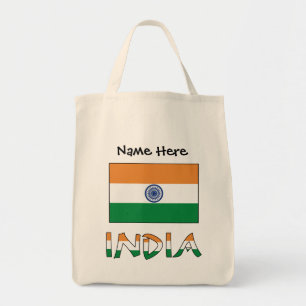 Bolso De Tela India y bandera de la India con tu nombre