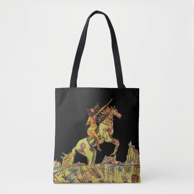 Bolso De Tela Indigenous Horse Native Indian Tote Bag Black (Anverso)