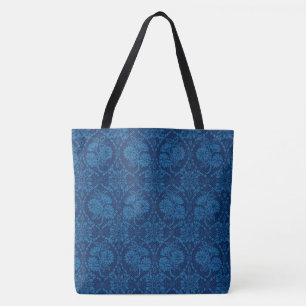 Bolso De Tela Indigo Blue Floral Faux Lace Pattern