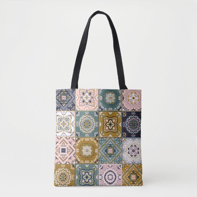 Bolso De Tela Indio de Talavera: Patchwork, mosaico étnico. (Anverso)