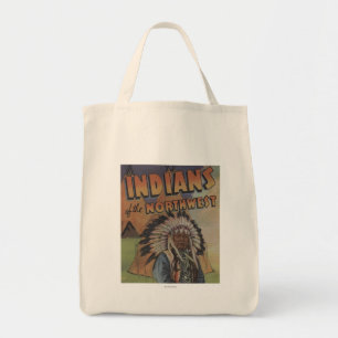 Bolso De Tela Indios del noroeste - Jefe indio y Teepee