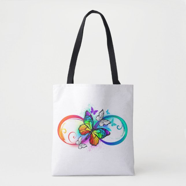 Bolso De Tela Infinidad brillante con la mariposa arcoiris (Anverso)