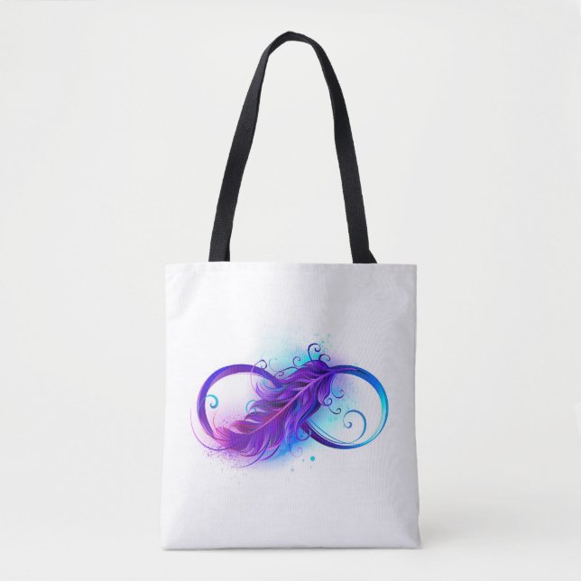 Bolso De Tela Infinito con plumas púrpura (Anverso)