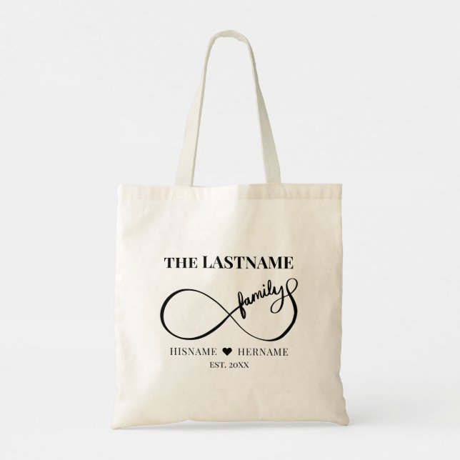 Bolso De Tela Infinity Personalized Family Name and Est. Fecha (Reverso)