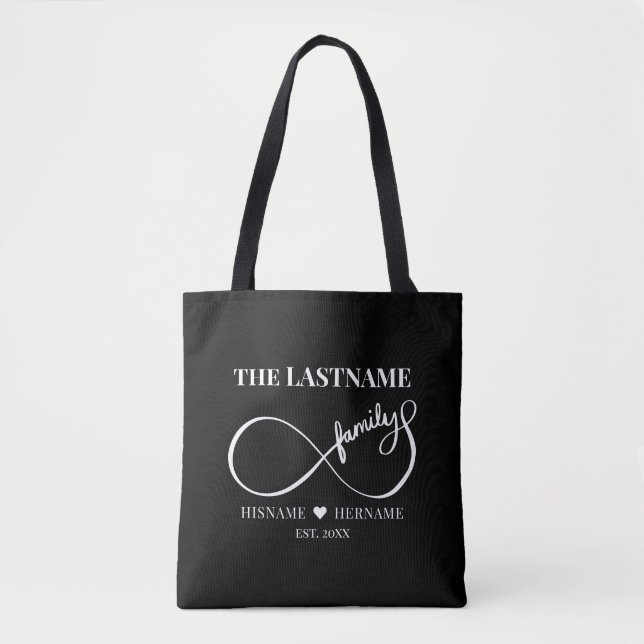Bolso De Tela Infinity Personalized Family Name and Est. Fecha (Anverso)