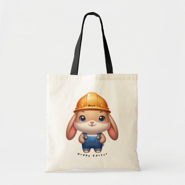 Bolso De Tela Ingeniero de Conejo Cuto Hoppy Easter Nombre Perso (Frente)