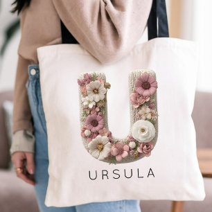 Bolso De Tela Inicial de Floral de Graduación de Letra Elegante 